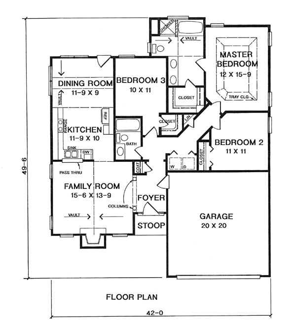 Plan 58089 | Ranch Style with 3 Bed, 2 Bath, 2 Car Garage