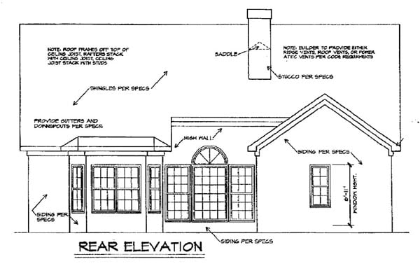 Traditional Rear Elevation of Plan 58173