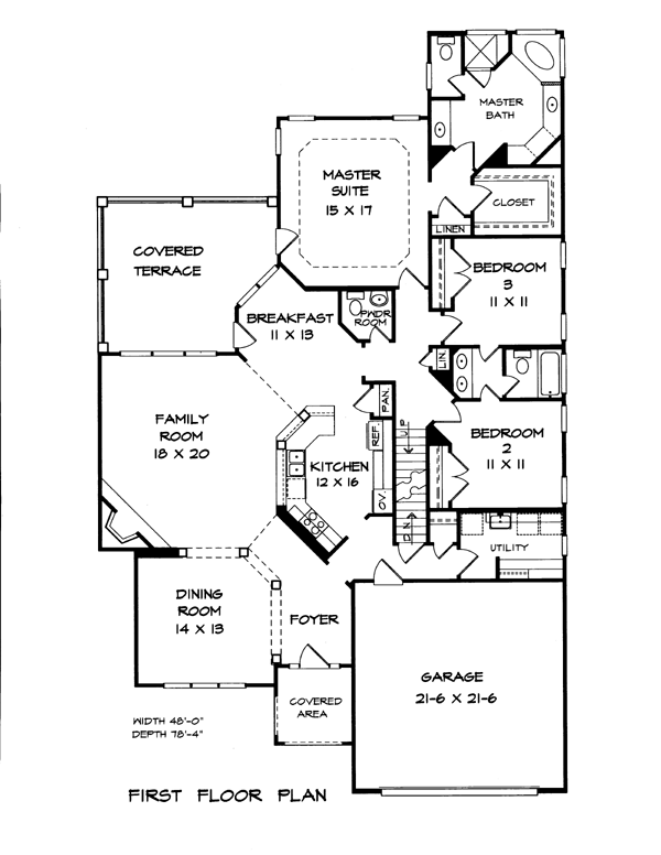 One-Story Ranch Level One of Plan 58179