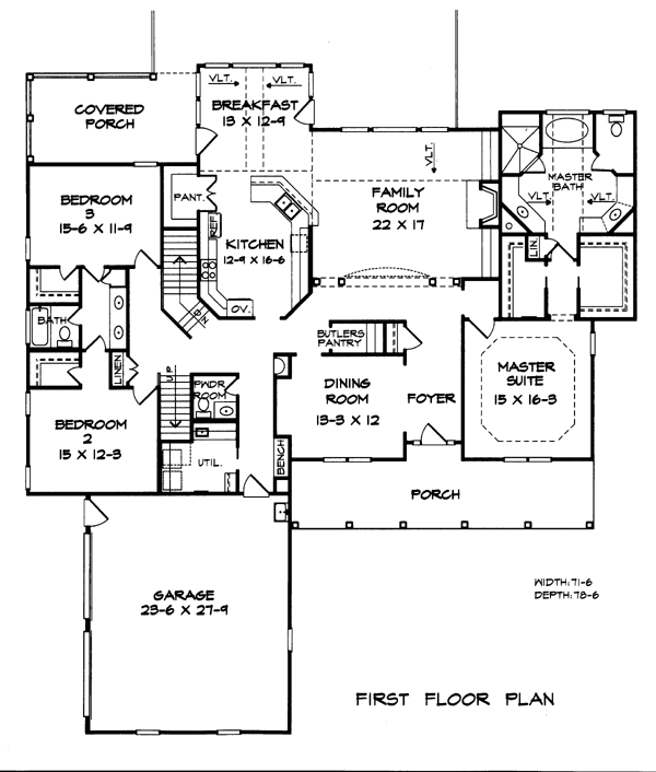 One-Story Traditional Level One of Plan 58187