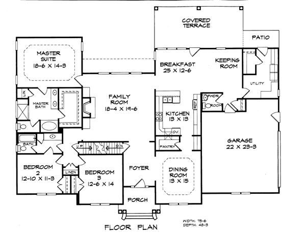 One-Story Traditional Level One of Plan 58195