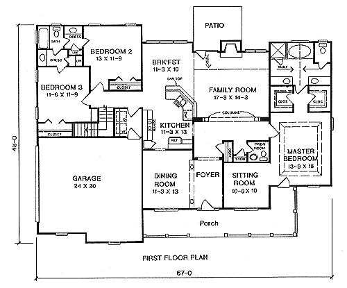 One-Story Traditional Level One of Plan 58213