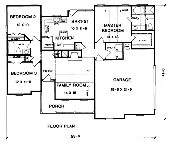 One-Story Ranch Level One of Plan 58219