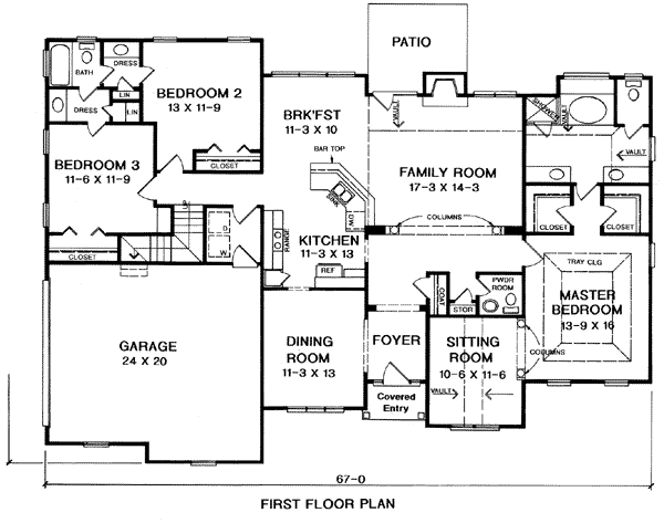 One-Story Traditional Level One of Plan 58220