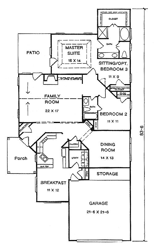 One-Story Traditional Level One of Plan 58223
