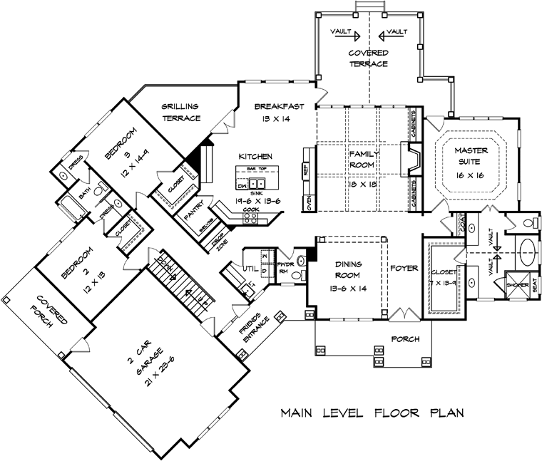 Craftsman Traditional Level One of Plan 58251