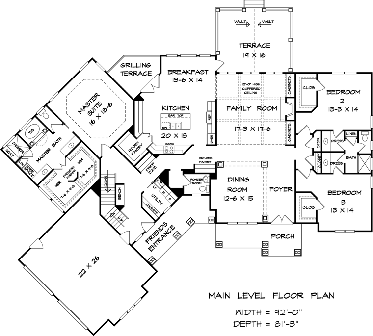 Craftsman Traditional Level One of Plan 58269