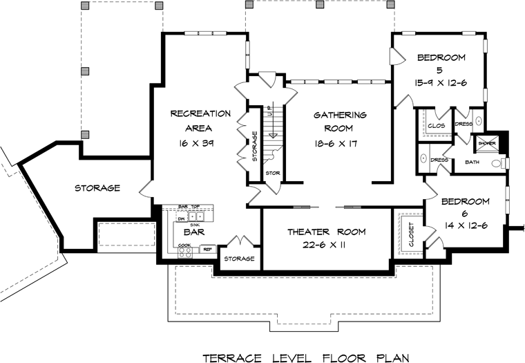 Craftsman Traditional Lower Level of Plan 58274