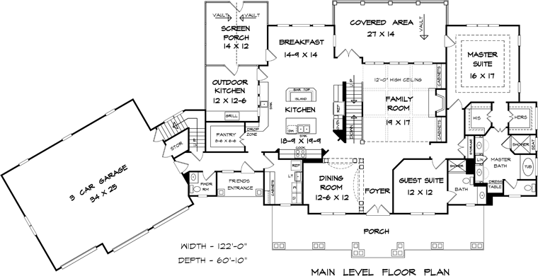Craftsman Traditional Level One of Plan 58274