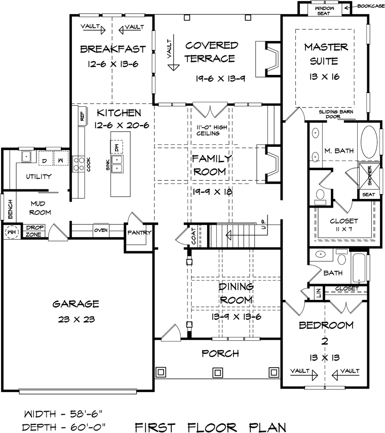 Bungalow Country Craftsman Traditional Level One of Plan 58276