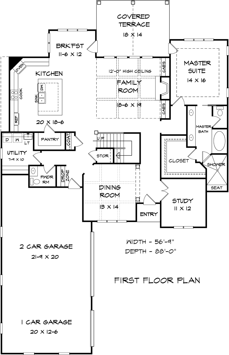 Craftsman Traditional Level One of Plan 58277
