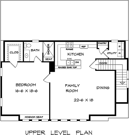 Country, Craftsman, Traditional Garage-Living Plan 58287 with 1 Beds, 2 Baths, 3 Car Garage Second Level Plan