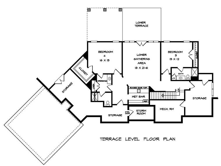 Country Craftsman Traditional Lower Level of Plan 58294