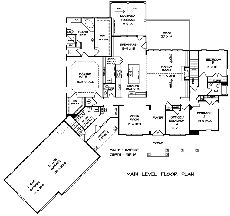 Cottage Country Craftsman Level One of Plan 58296