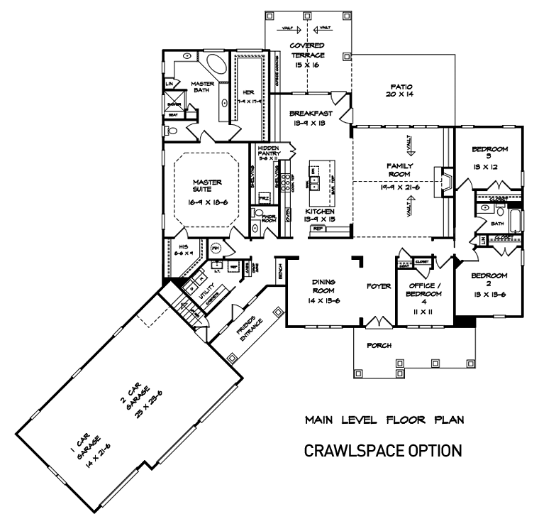 Cottage Country Craftsman Alternate Level One of Plan 58296