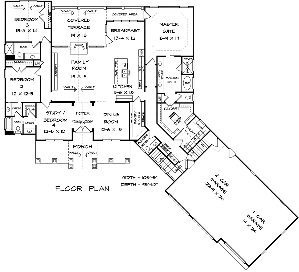 Cottage Country Craftsman Alternate Level One of Plan 58297