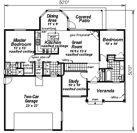 One-Story Ranch Level One of Plan 58527