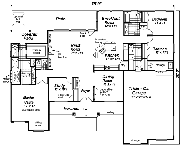 One-Story Ranch Level One of Plan 58535