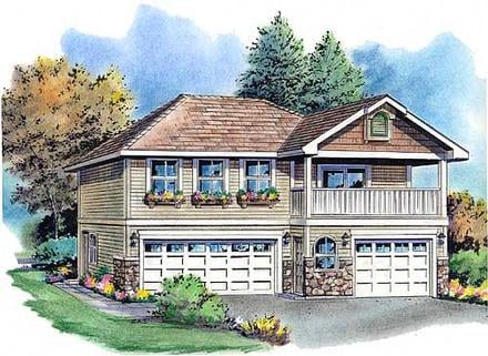 European, Ranch, Traditional 3 Car Garage Apartment Plan 58569 with 2 Beds, 2 Baths