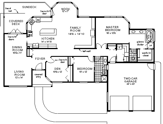 One-Story Ranch Level One of Plan 58621