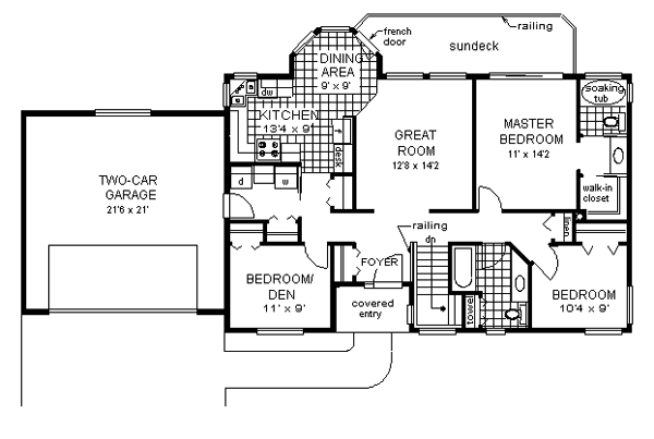One-Story Ranch Level One of Plan 58637