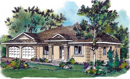 European One-Story Elevation of Plan 58666