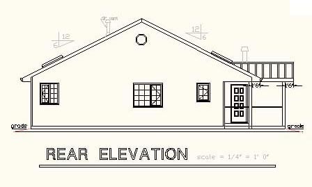 One-Story Ranch Rear Elevation of Plan 58675