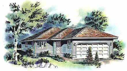 Contemporary Narrow Lot One-Story Elevation of Plan 58692