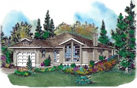 Contemporary Narrow Lot One-Story Elevation of Plan 58709