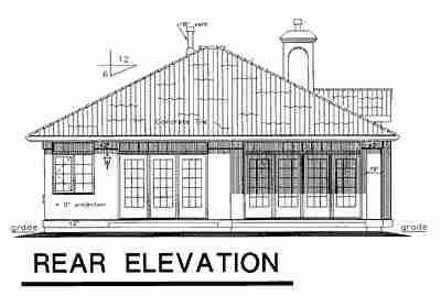 Florida Narrow Lot One-Story Rear Elevation of Plan 58723