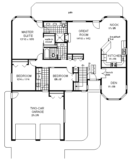 One-Story Ranch Level One of Plan 58740