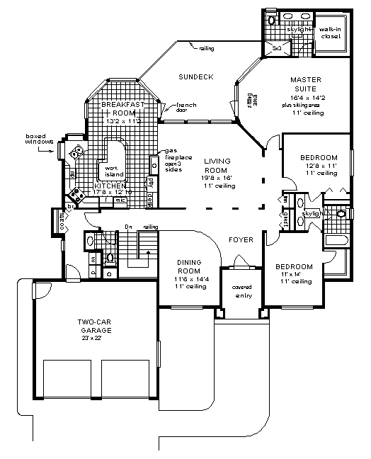 One-Story Ranch Level One of Plan 58745