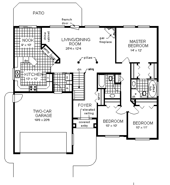 One-Story Ranch Level One of Plan 58771