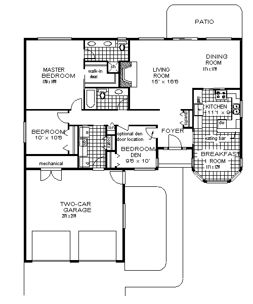 One-Story Ranch Level One of Plan 58811