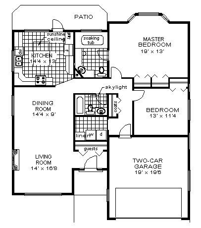 One-Story Ranch Level One of Plan 58863
