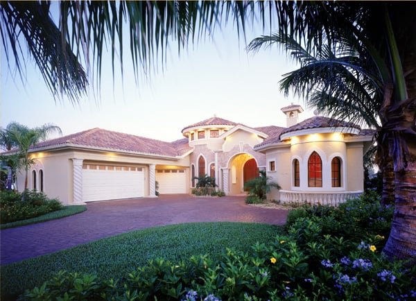 Mediterranean, One-Story Plan with 3316 Sq. Ft., 3 Bedrooms, 3 Bathrooms, 3 Car Garage Elevation