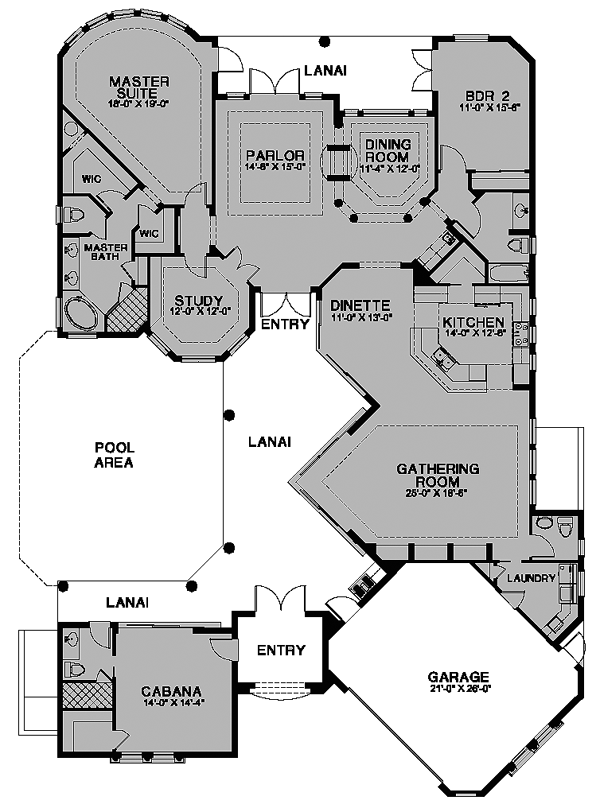 Florida One-Story Level One of Plan 58909