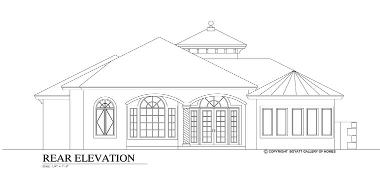 Florida, One-Story Plan with 2667 Sq. Ft., 3 Bedrooms, 4 Bathrooms, 2 Car Garage Rear Elevation