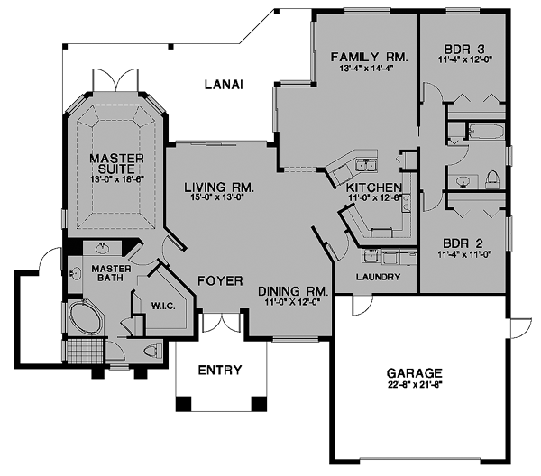 Florida One-Story Level One of Plan 58914