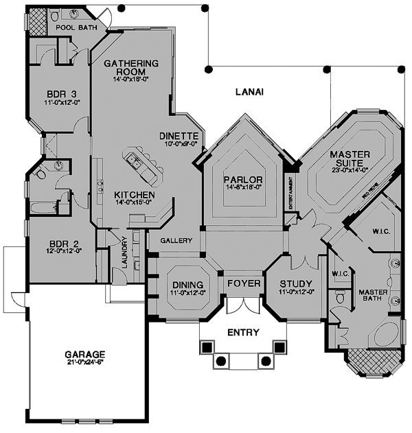 Florida One-Story Level One of Plan 58920