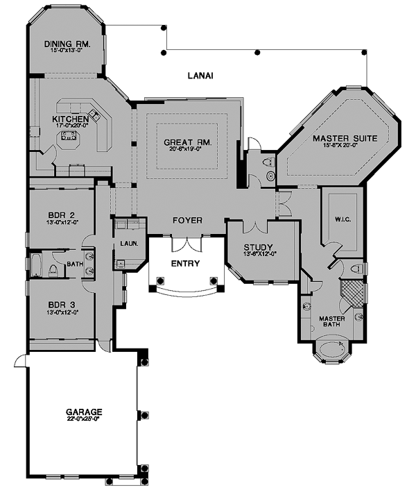 Florida One-Story Level One of Plan 58922