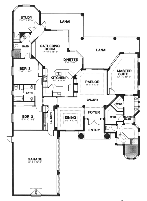 Florida One-Story Level One of Plan 58932