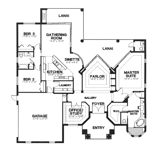 Florida One-Story Level One of Plan 58933