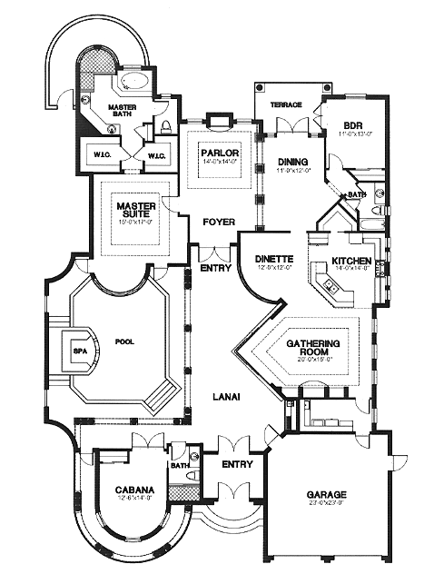 Florida One-Story Level One of Plan 58934