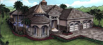 Florida One-Story Elevation of Plan 58934