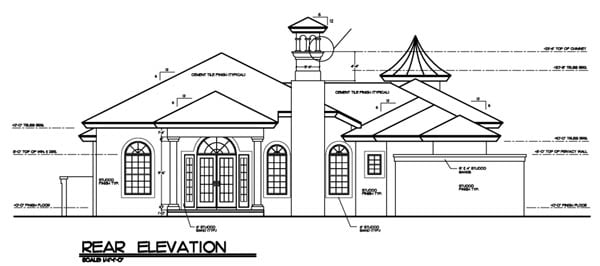 Florida One-Story Rear Elevation of Plan 58934