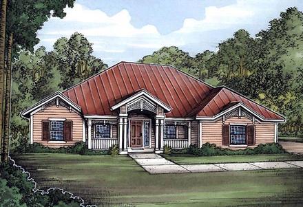 Florida One-Story Elevation of Plan 58956