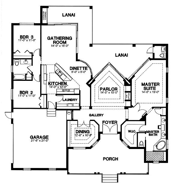 Florida One-Story Level One of Plan 58958