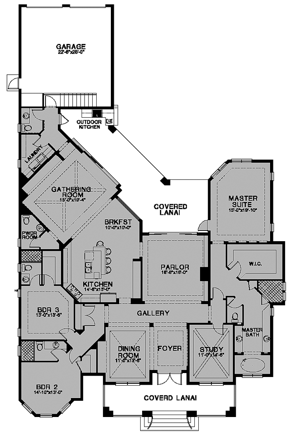 Florida One-Story Level One of Plan 58961