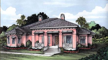 Florida One-Story Elevation of Plan 58961